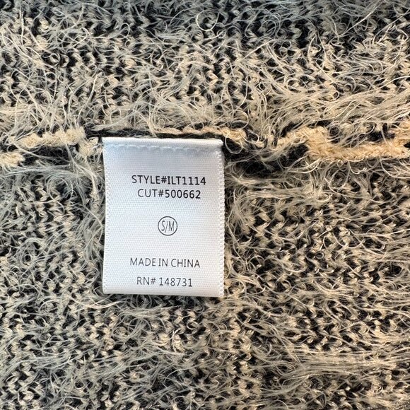 Lalavon S/M Beige Black Zebra Animal Print Long Open Fuzzy Cardigan Sweater - Picture 6 of 7